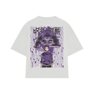 Playera streetwear premium de anime y gaming ExtraLife MX, corte boxy oversized drop shoulder heavyweight en color Deep Black y Off-White, moda urbana mexicana de culto.
