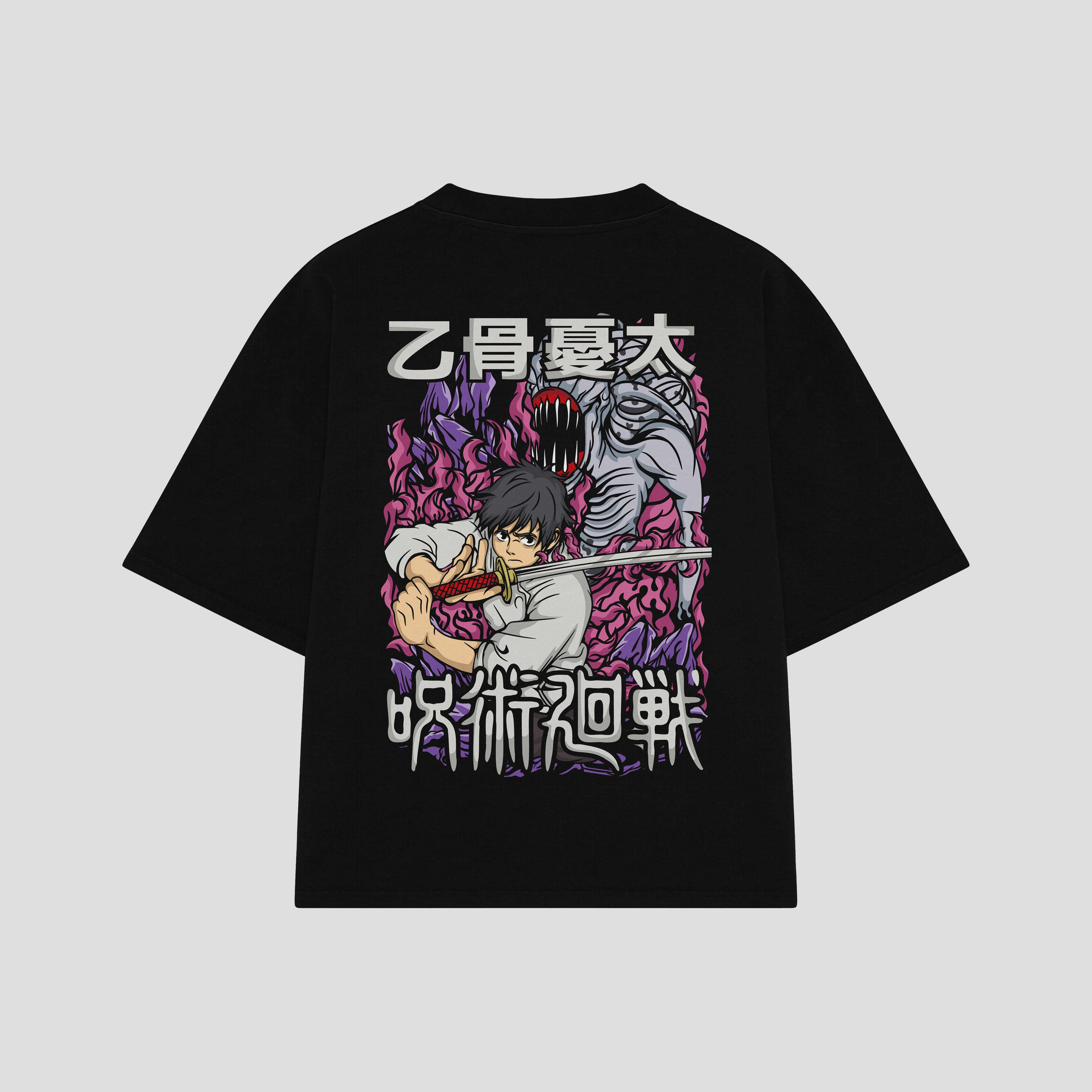 Playera streetwear premium de anime y gaming ExtraLife MX, corte boxy oversized drop shoulder heavyweight en color Deep Black y Off-White, moda urbana mexicana de culto.