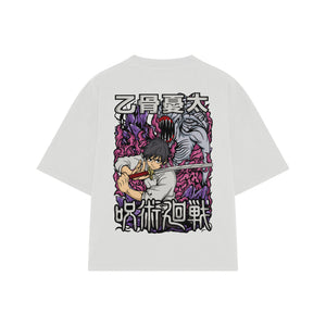 Playera streetwear premium de anime y gaming ExtraLife MX, corte boxy oversized drop shoulder heavyweight en color Deep Black y Off-White, moda urbana mexicana de culto.