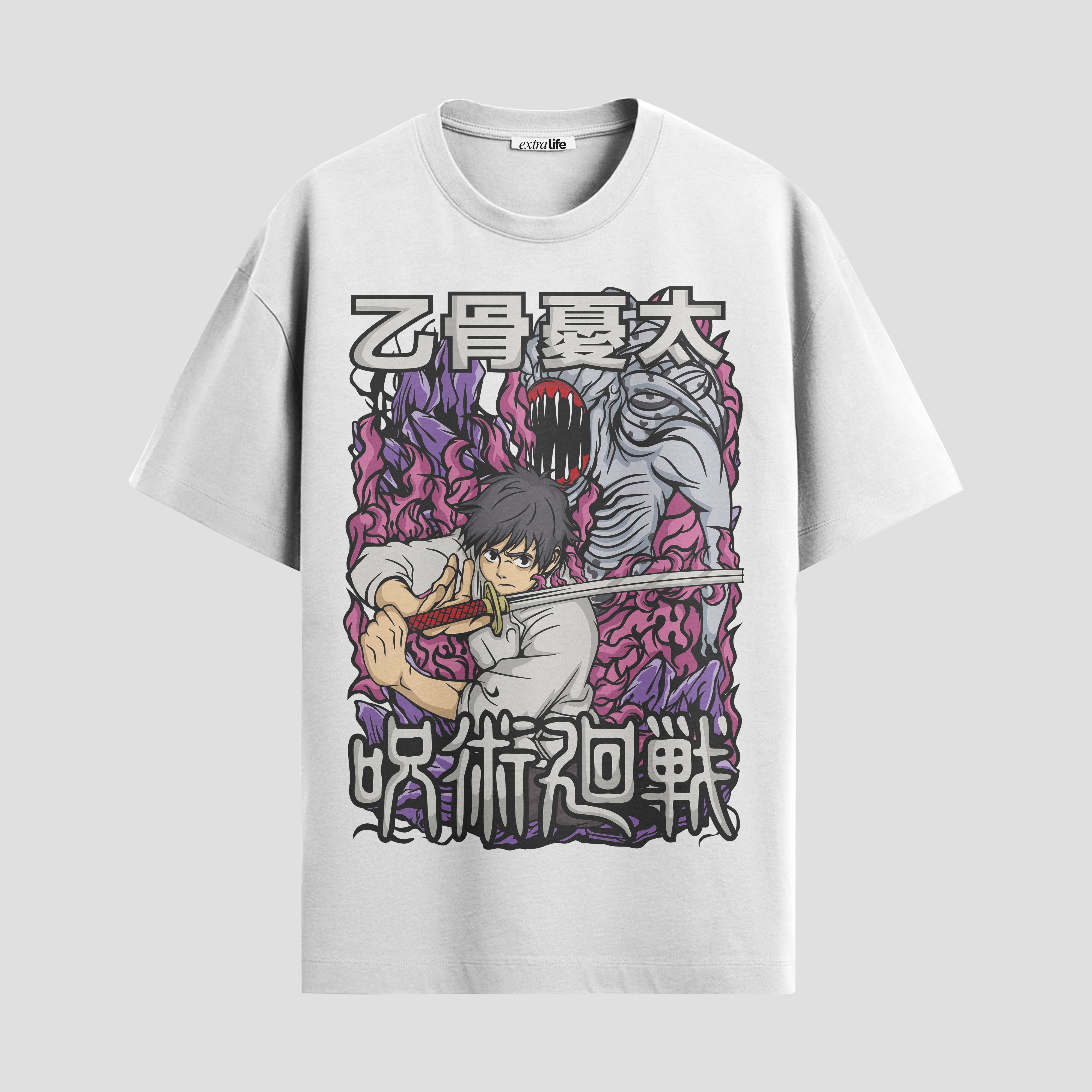 Playera urbana de anime y gaming ExtraLife MX, corte Standard Fit unisex ligero y transpirable en color Deep Black y Pure White, ropa de uso diario para gym y casual.