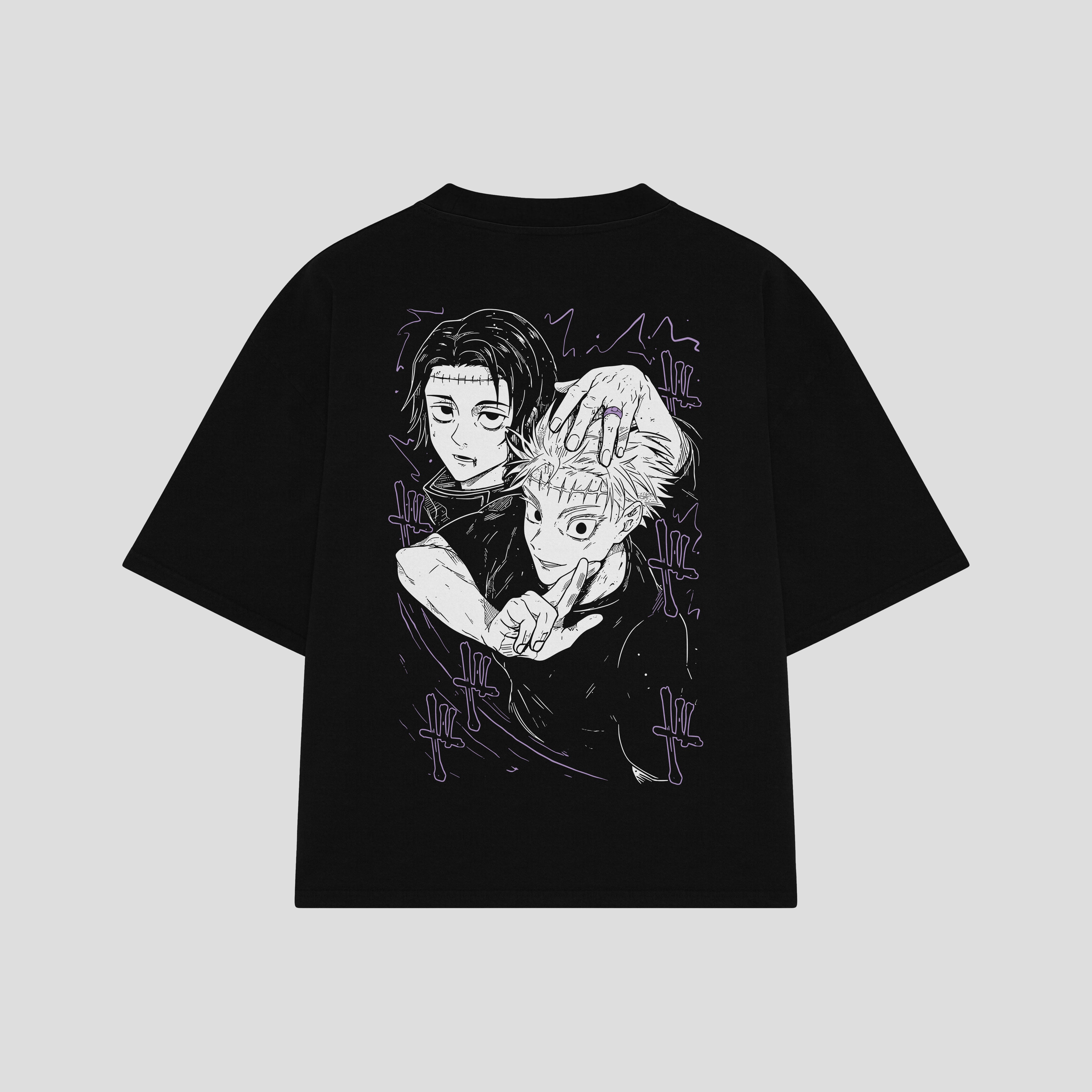 Playera streetwear premium de anime y gaming ExtraLife MX, corte boxy oversized drop shoulder heavyweight en color Deep Black y Off-White, moda urbana mexicana de culto.