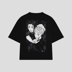 Playera streetwear premium de anime y gaming ExtraLife MX, corte boxy oversized drop shoulder heavyweight en color Deep Black y Off-White, moda urbana mexicana de culto.