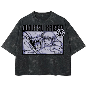 Playera streetwear premium de anime y gaming ExtraLife MX, corte boxy deluxe mineral wash heavyweight en color Acid Wash, moda urbana mexicana de culto.