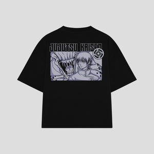 Playera streetwear premium de anime y gaming ExtraLife MX, corte boxy oversized drop shoulder heavyweight en color Deep Black y Off-White, moda urbana mexicana de culto.