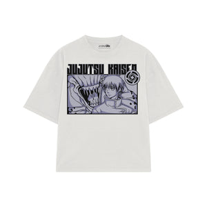 Playera streetwear premium de anime y gaming ExtraLife MX, corte boxy oversized drop shoulder heavyweight en color Deep Black y Off-White, moda urbana mexicana de culto.