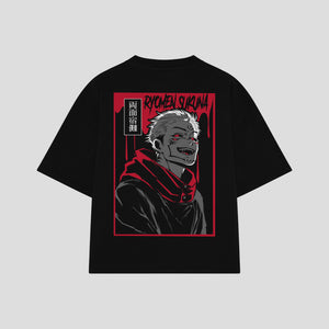 Playera streetwear premium de anime y gaming ExtraLife MX, corte boxy oversized drop shoulder heavyweight en color Deep Black y Off-White, moda urbana mexicana de culto.