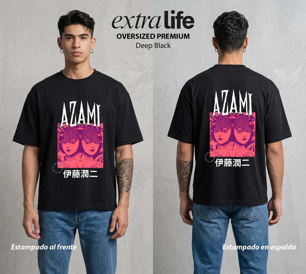 El Horror del Mangaka | La Flor del Terror #01985 - Playera Oversized Premium | Deep Black - Foto en modelo