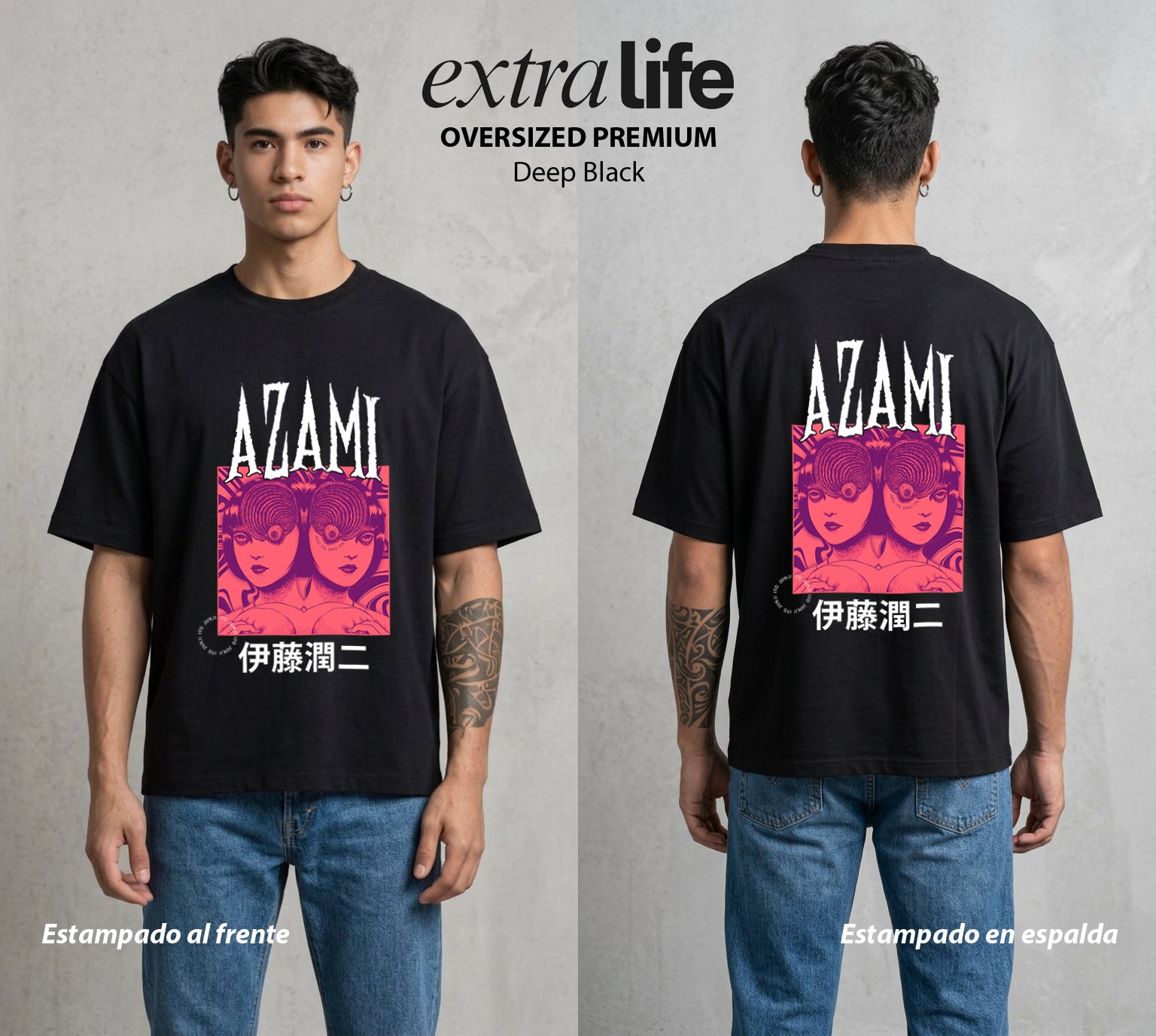 El Horror del Mangaka | La Flor del Terror #01985 - Playera Oversized Premium | Deep Black - Foto en modelo