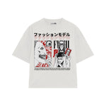 Playera streetwear premium de anime y gaming ExtraLife MX, corte boxy oversized drop shoulder heavyweight en color Deep Black y Off-White, moda urbana mexicana de culto.