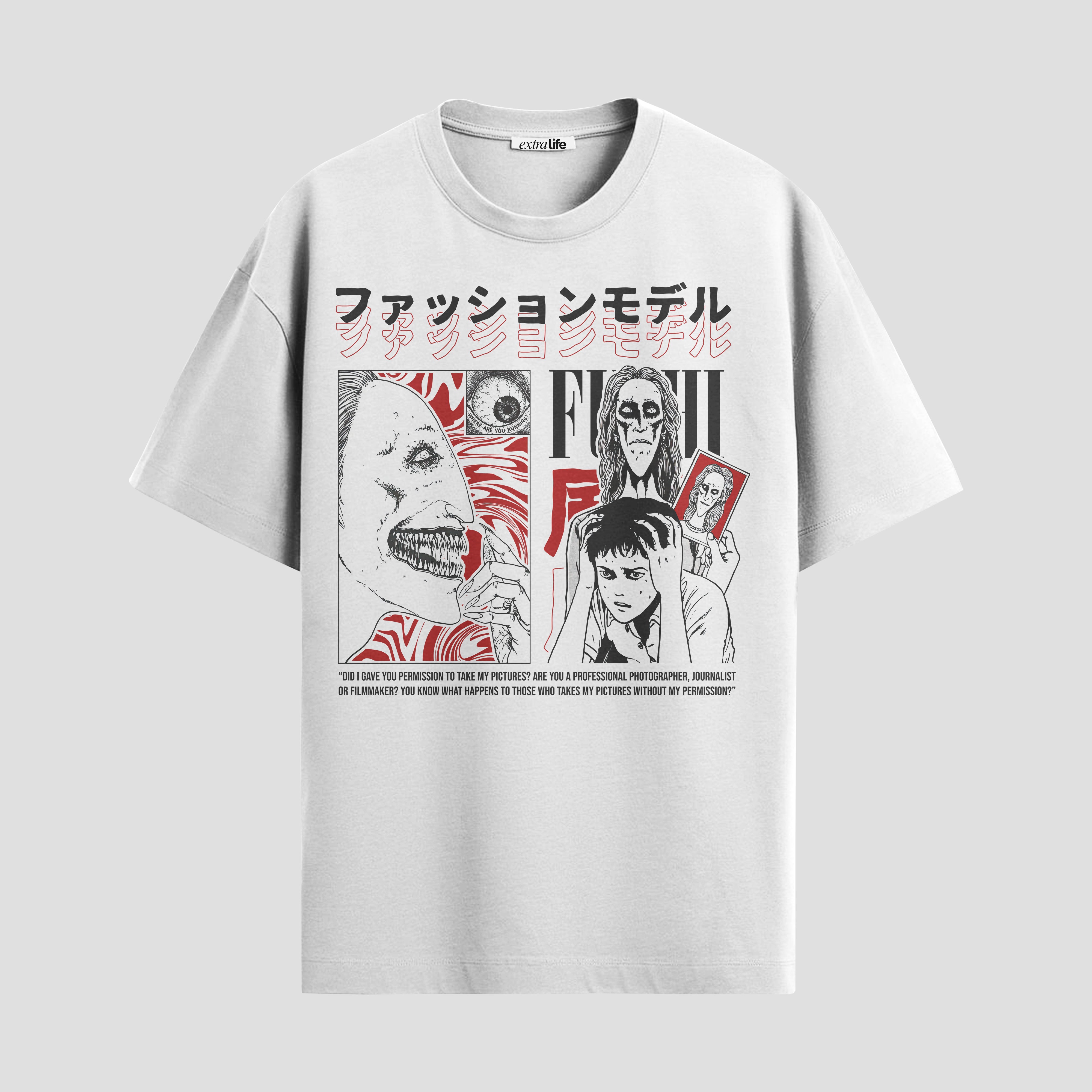 Playera urbana de anime y gaming ExtraLife MX, corte Standard Fit unisex ligero y transpirable en color Deep Black y Pure White, ropa de uso diario para gym y casual.