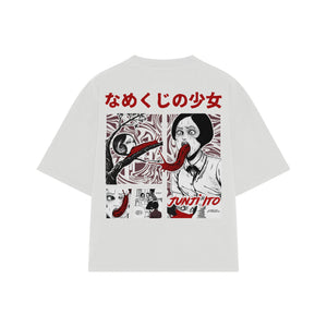 Playera streetwear premium de anime y gaming ExtraLife MX, corte boxy oversized drop shoulder heavyweight en color Deep Black y Off-White, moda urbana mexicana de culto.