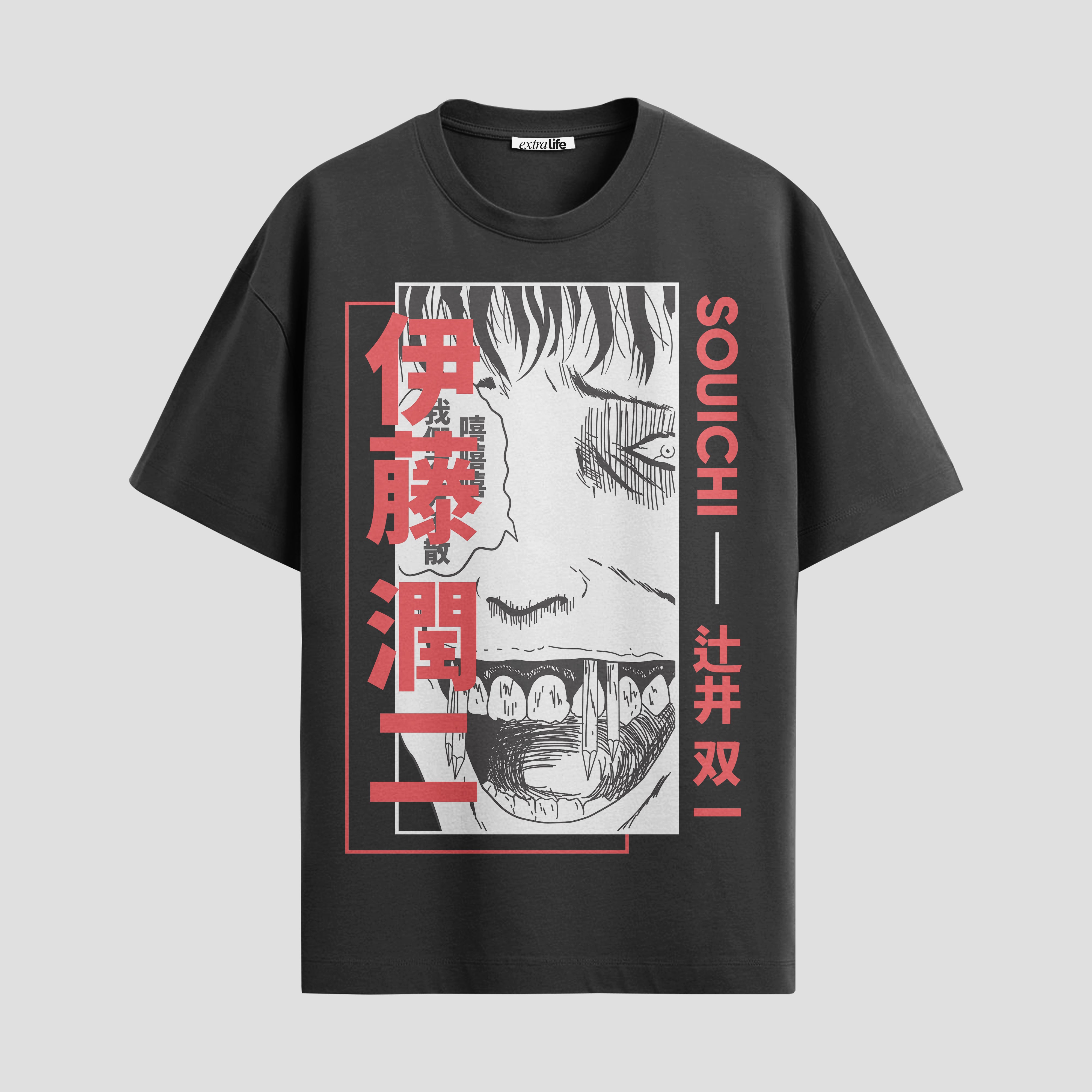 Playera urbana de anime y gaming ExtraLife MX, corte Standard Fit unisex ligero y transpirable en color Deep Black y Pure White, ropa de uso diario para gym y casual.