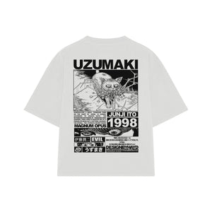 Playera streetwear premium de anime y gaming ExtraLife MX, corte boxy oversized drop shoulder heavyweight en color Deep Black y Off-White, moda urbana mexicana de culto.