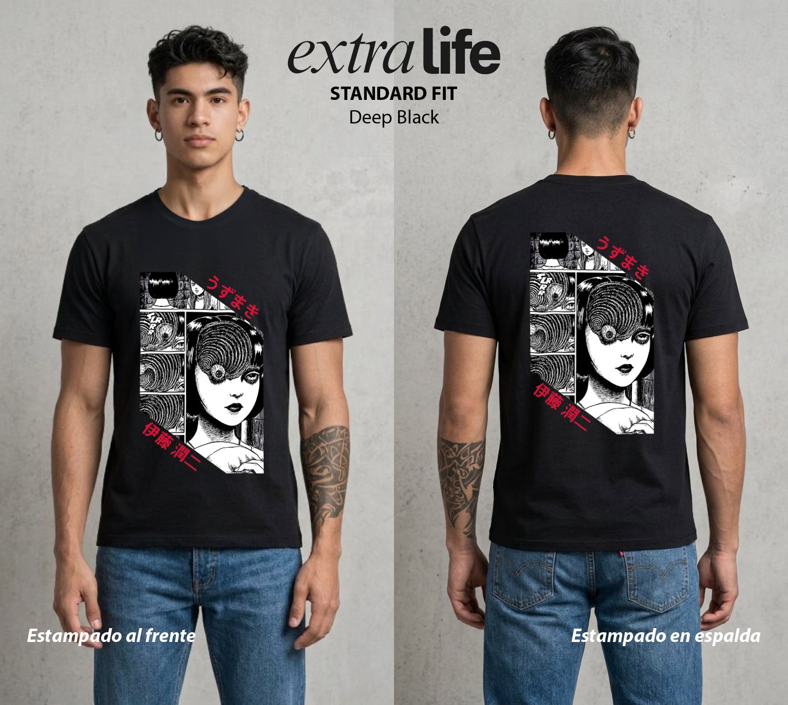 El Horror del Mangaka | La Cabeza del Horror #01998 - Playera Standard Fit | Deep Black - Foto en modelo