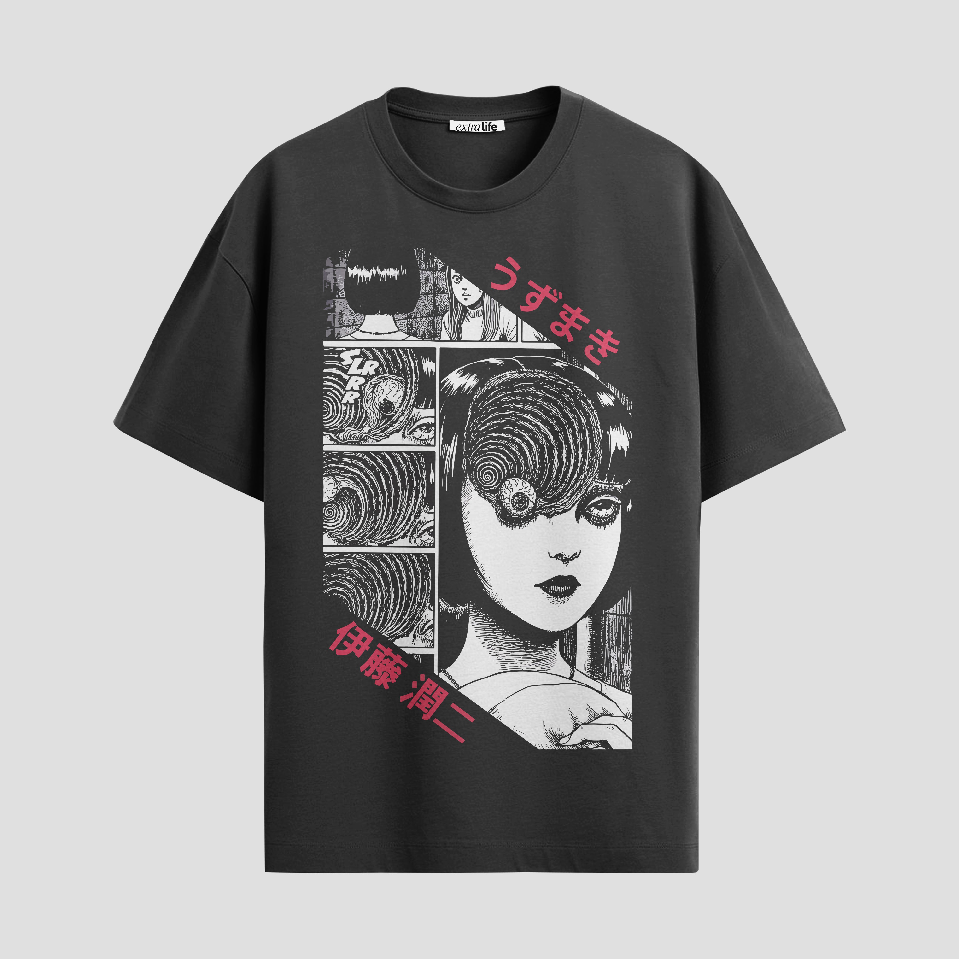 Playera urbana de anime y gaming ExtraLife MX, corte Standard Fit unisex ligero y transpirable en color Deep Black y Pure White, ropa de uso diario para gym y casual.