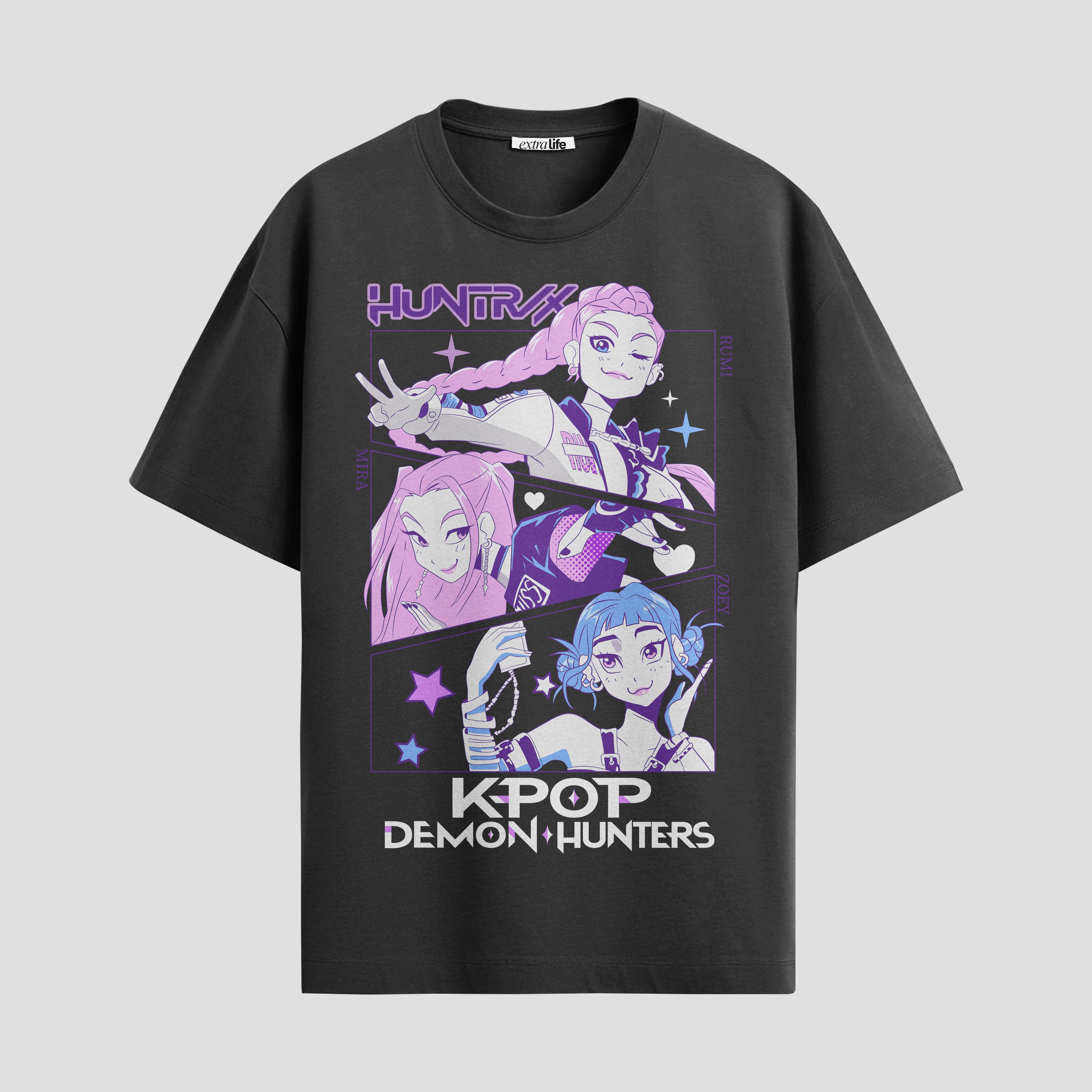 Playera urbana de anime y gaming ExtraLife MX, corte Standard Fit unisex ligero y transpirable en color Deep Black y Pure White, ropa de uso diario para gym y casual.
