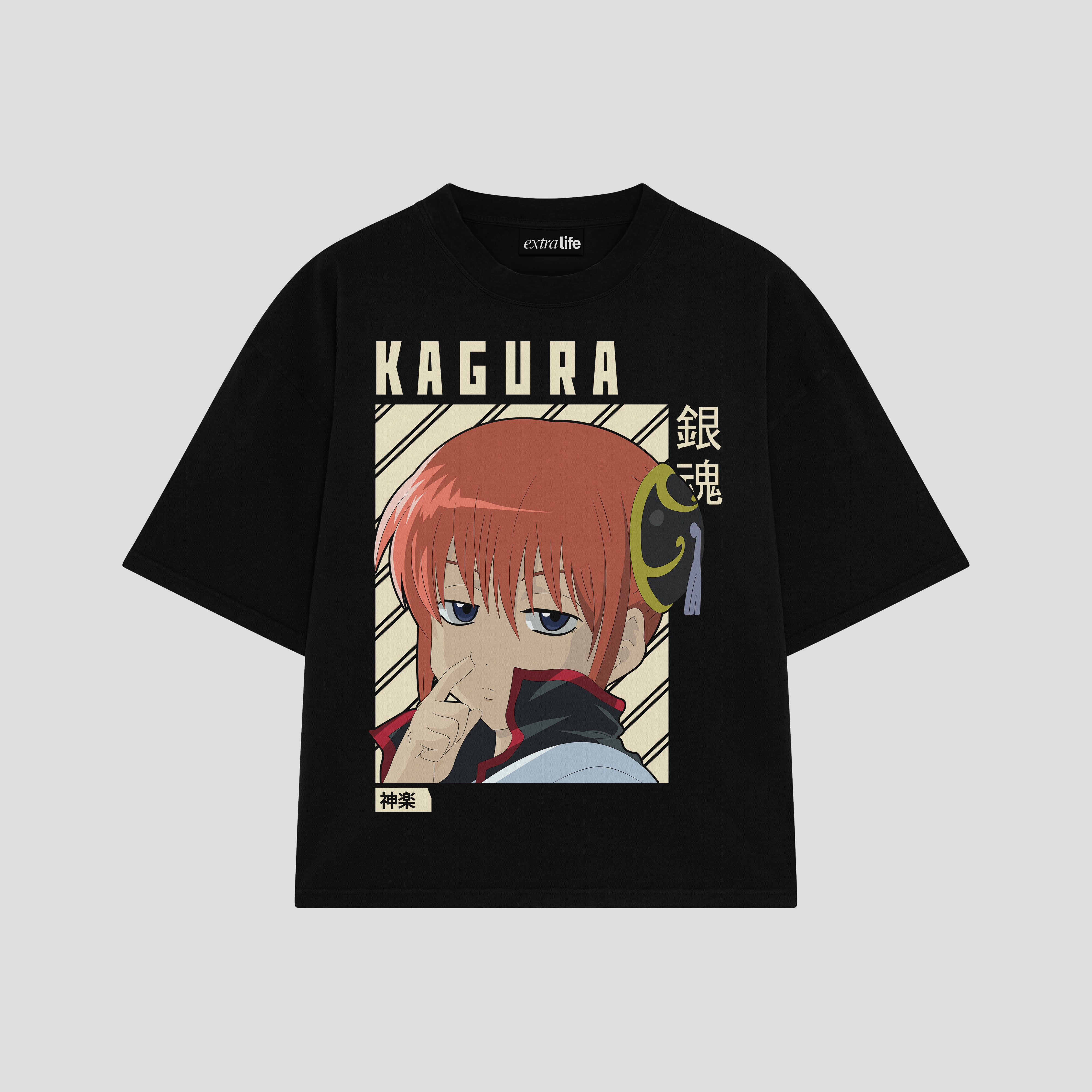 Playera streetwear premium de anime y gaming ExtraLife MX, corte boxy oversized drop shoulder heavyweight en color Deep Black y Off-White, moda urbana mexicana de culto.