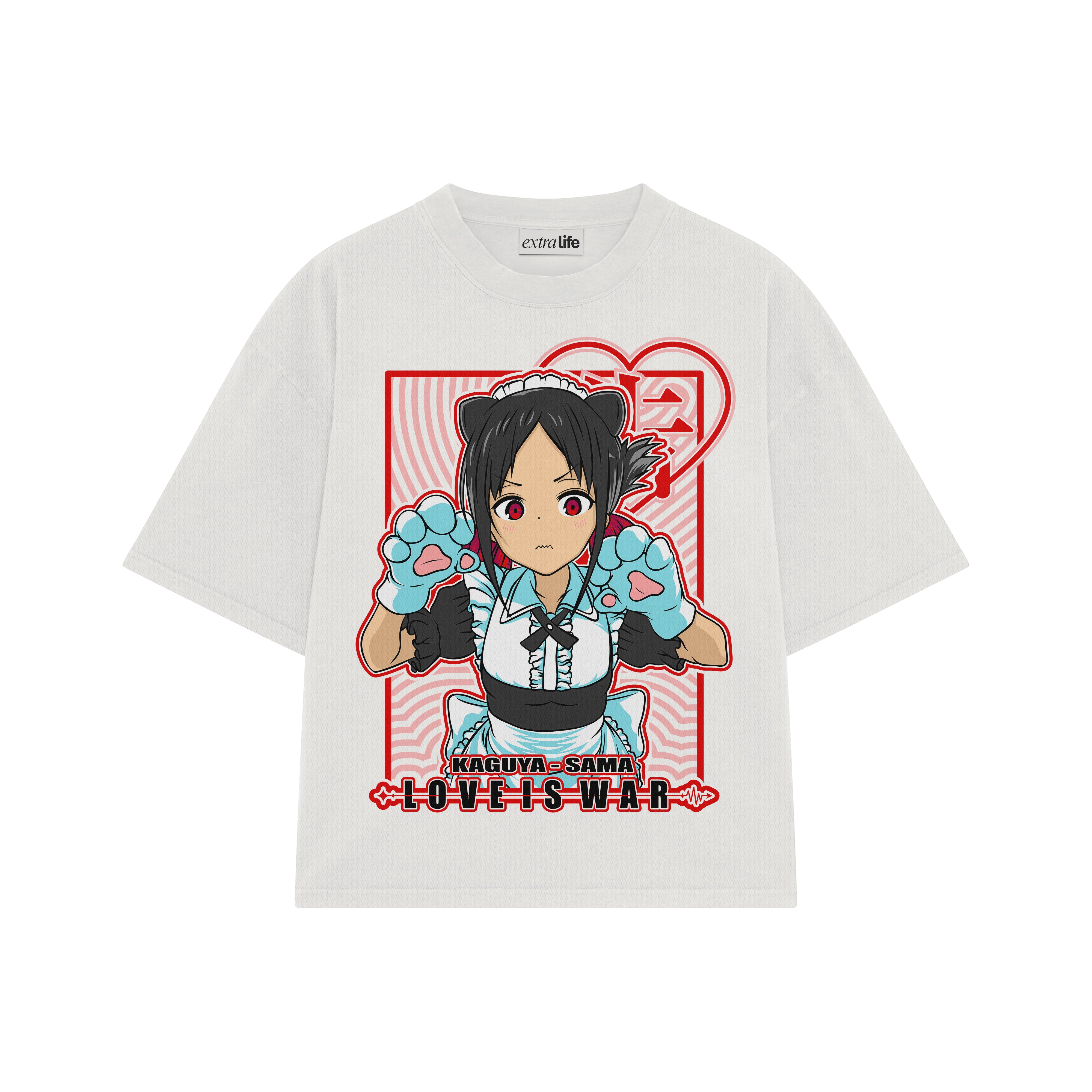 Playera streetwear premium de anime y gaming ExtraLife MX, corte boxy oversized drop shoulder heavyweight en color Deep Black y Off-White, moda urbana mexicana de culto.