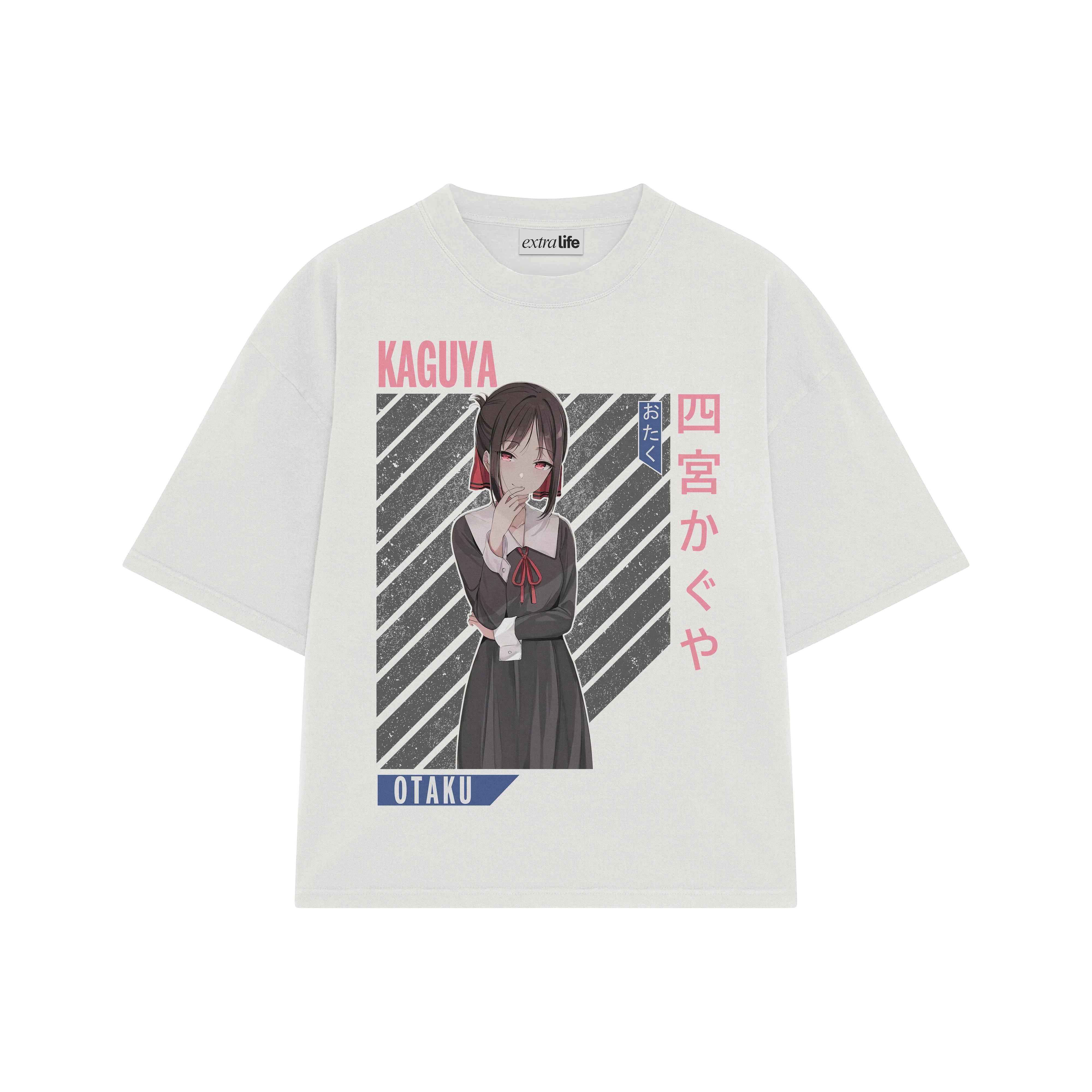 Playera streetwear premium de anime y gaming ExtraLife MX, corte boxy oversized drop shoulder heavyweight en color Deep Black y Off-White, moda urbana mexicana de culto.