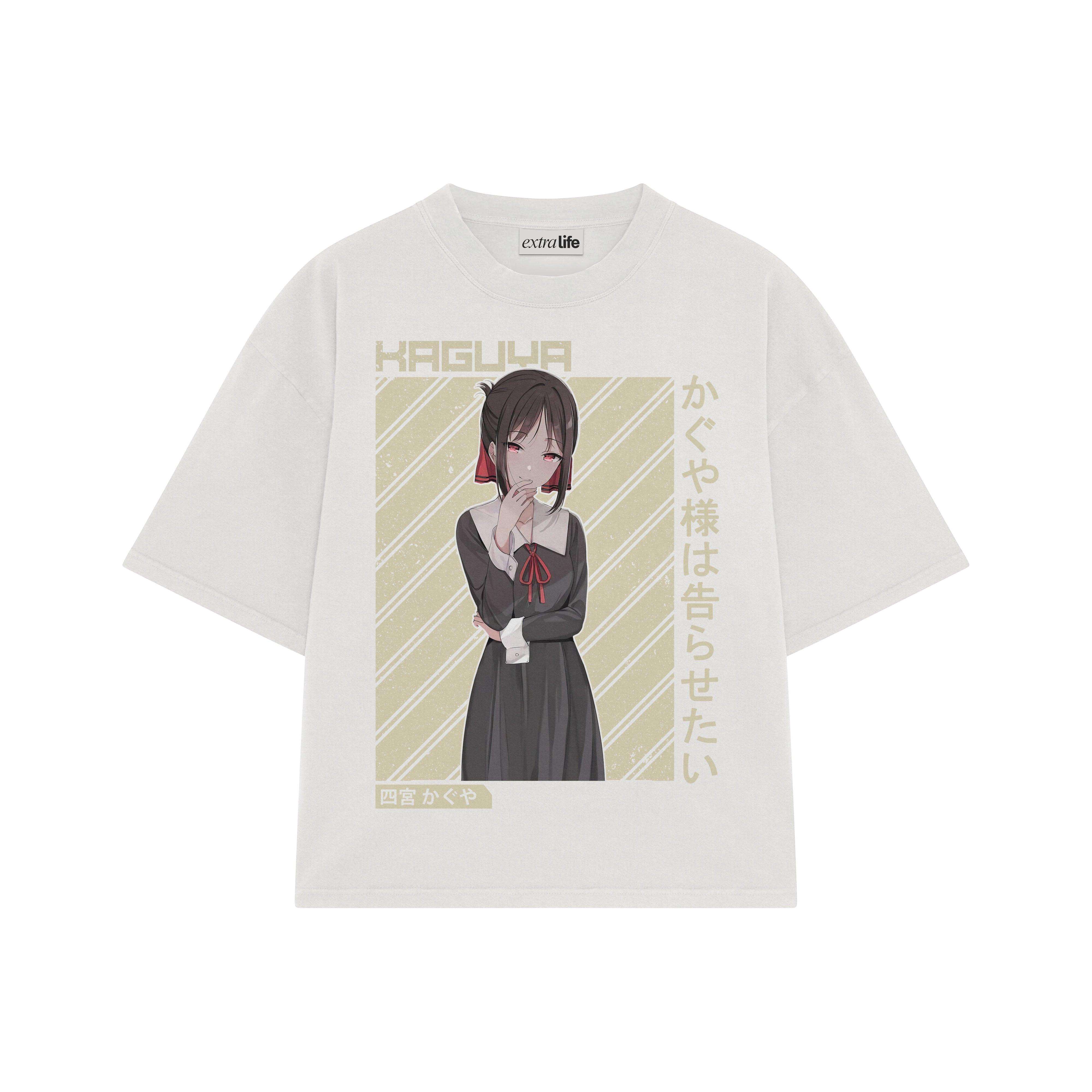 Playera streetwear premium de anime y gaming ExtraLife MX, corte boxy oversized drop shoulder heavyweight en color Deep Black y Off-White, moda urbana mexicana de culto.