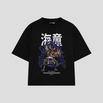 Playera streetwear premium de anime y gaming ExtraLife MX, corte boxy oversized drop shoulder heavyweight en color Deep Black y Off-White, moda urbana mexicana de culto.