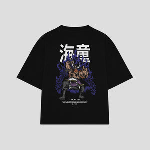 Playera streetwear premium de anime y gaming ExtraLife MX, corte boxy oversized drop shoulder heavyweight en color Deep Black y Off-White, moda urbana mexicana de culto.