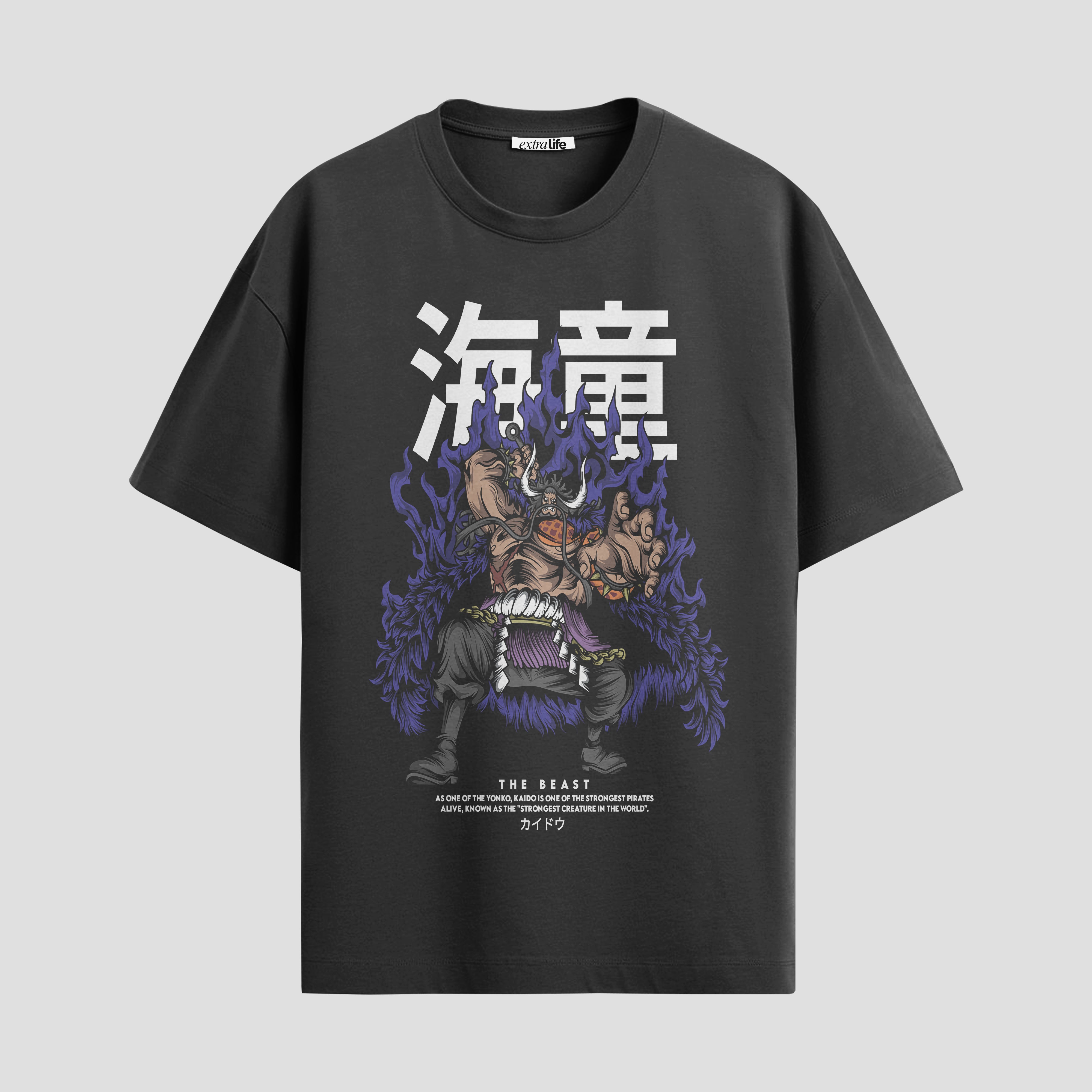 Playera urbana de anime y gaming ExtraLife MX, corte Standard Fit unisex ligero y transpirable en color Deep Black y Pure White, ropa de uso diario para gym y casual.