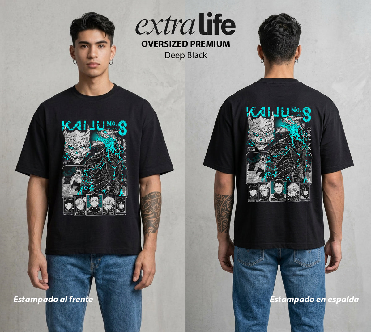 Defensa Anti-Monstruo | Los Defensores Anti-Kaiju #02023 - Playera Oversized Premium | Deep Black - Foto en modelo