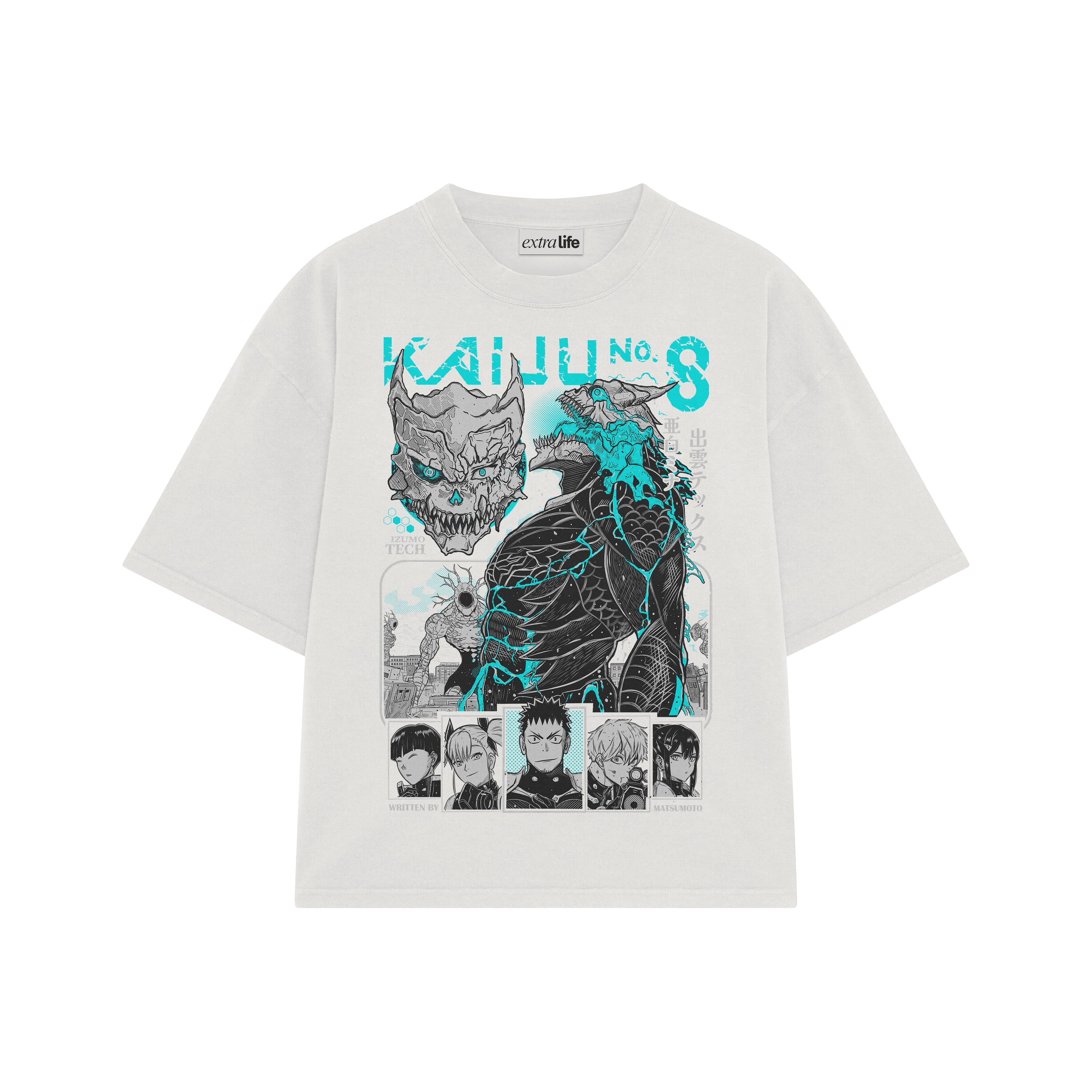 Playera streetwear premium de anime y gaming ExtraLife MX, corte boxy oversized drop shoulder heavyweight en color Deep Black y Off-White, moda urbana mexicana de culto.