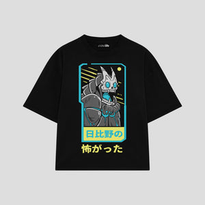 Playera streetwear premium de anime y gaming ExtraLife MX, corte boxy oversized drop shoulder heavyweight en color Deep Black y Off-White, moda urbana mexicana de culto.