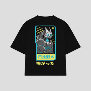 Playera streetwear premium de anime y gaming ExtraLife MX, corte boxy oversized drop shoulder heavyweight en color Deep Black y Off-White, moda urbana mexicana de culto.