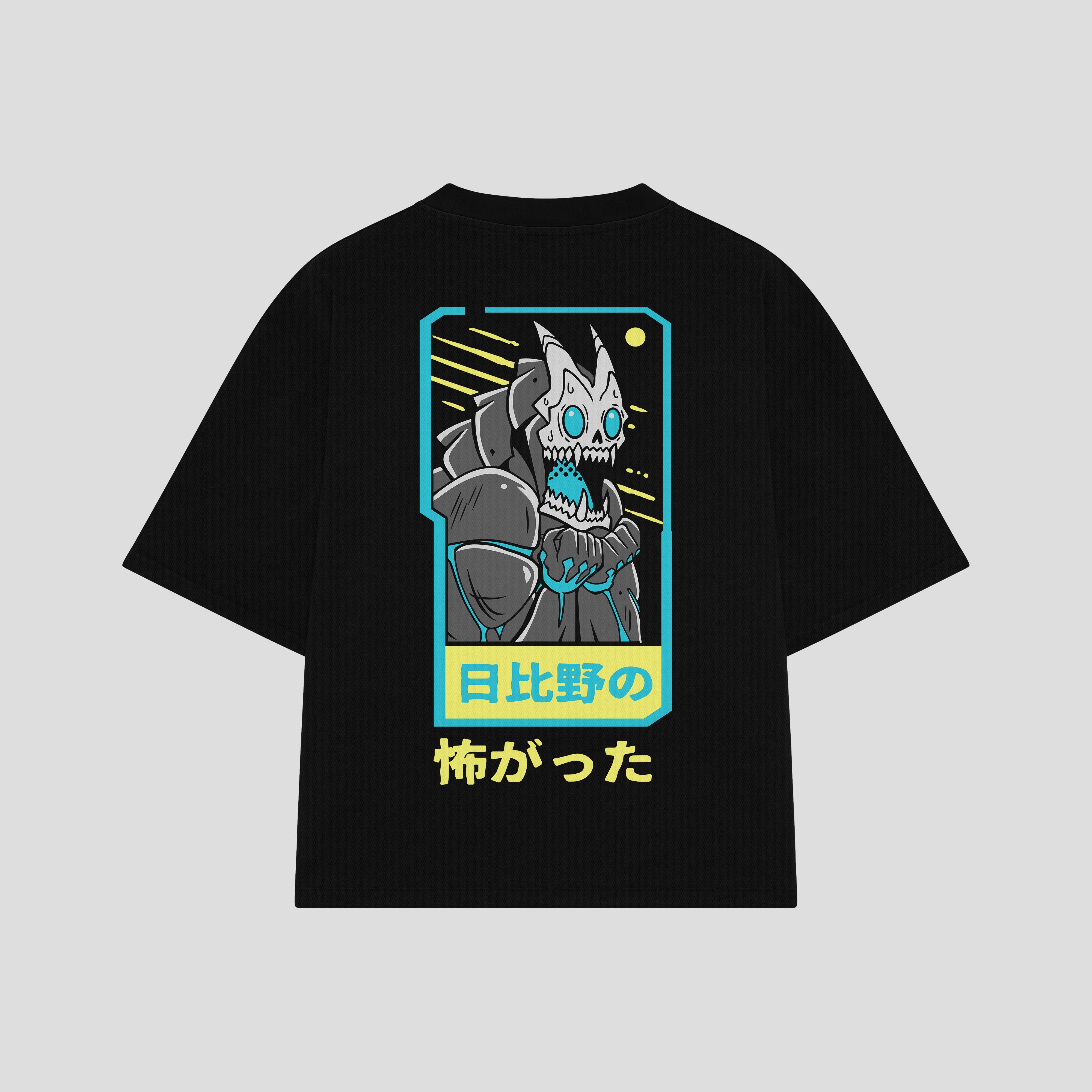Playera streetwear premium de anime y gaming ExtraLife MX, corte boxy oversized drop shoulder heavyweight en color Deep Black y Off-White, moda urbana mexicana de culto.