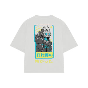 Playera streetwear premium de anime y gaming ExtraLife MX, corte boxy oversized drop shoulder heavyweight en color Deep Black y Off-White, moda urbana mexicana de culto.