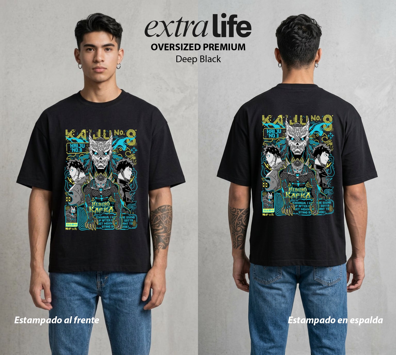 Defensa Anti-Monstruo | Los Defensores Anti-Kaiju #02025 - Playera Oversized Premium | Deep Black - Foto en modelo