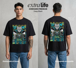 Defensa Anti-Monstruo | Los Defensores Anti-Kaiju #02025 - Playera Oversized Premium | Deep Black - Foto en modelo