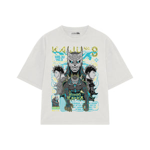 Playera streetwear premium de anime y gaming ExtraLife MX, corte boxy oversized drop shoulder heavyweight en color Deep Black y Off-White, moda urbana mexicana de culto.