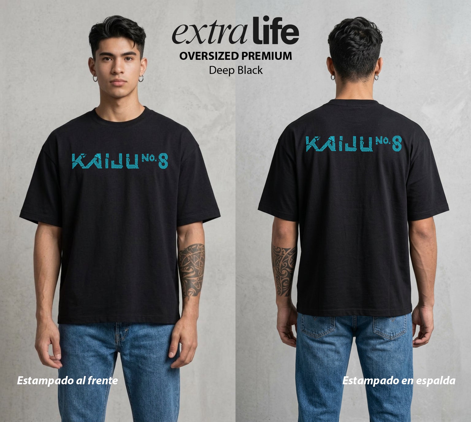Defensa Anti-Monstruo | Los Defensores Anti-Kaiju #02027 - Playera Oversized Premium | Deep Black - Foto en modelo