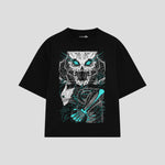 Playera streetwear premium de anime y gaming ExtraLife MX, corte boxy oversized drop shoulder heavyweight en color Deep Black y Off-White, moda urbana mexicana de culto.