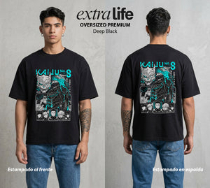 Defensa Anti-Monstruo | Los Defensores Anti-Kaiju #02029 - Playera Oversized Premium | Deep Black - Foto en modelo