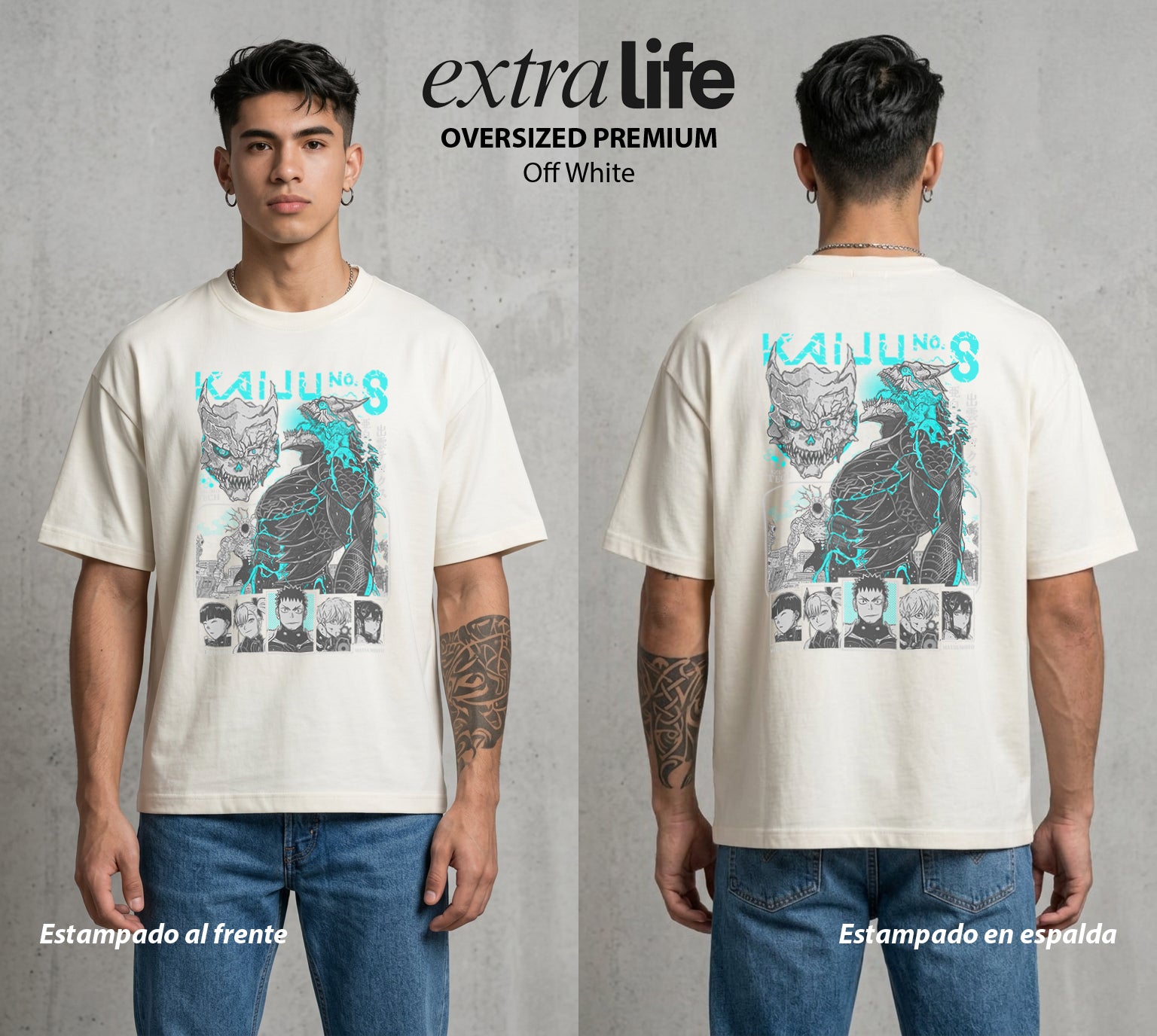 Defensa Anti-Monstruo | Los Defensores Anti-Kaiju #02029 - Playera Oversized Premium | Off White - Foto en modelo