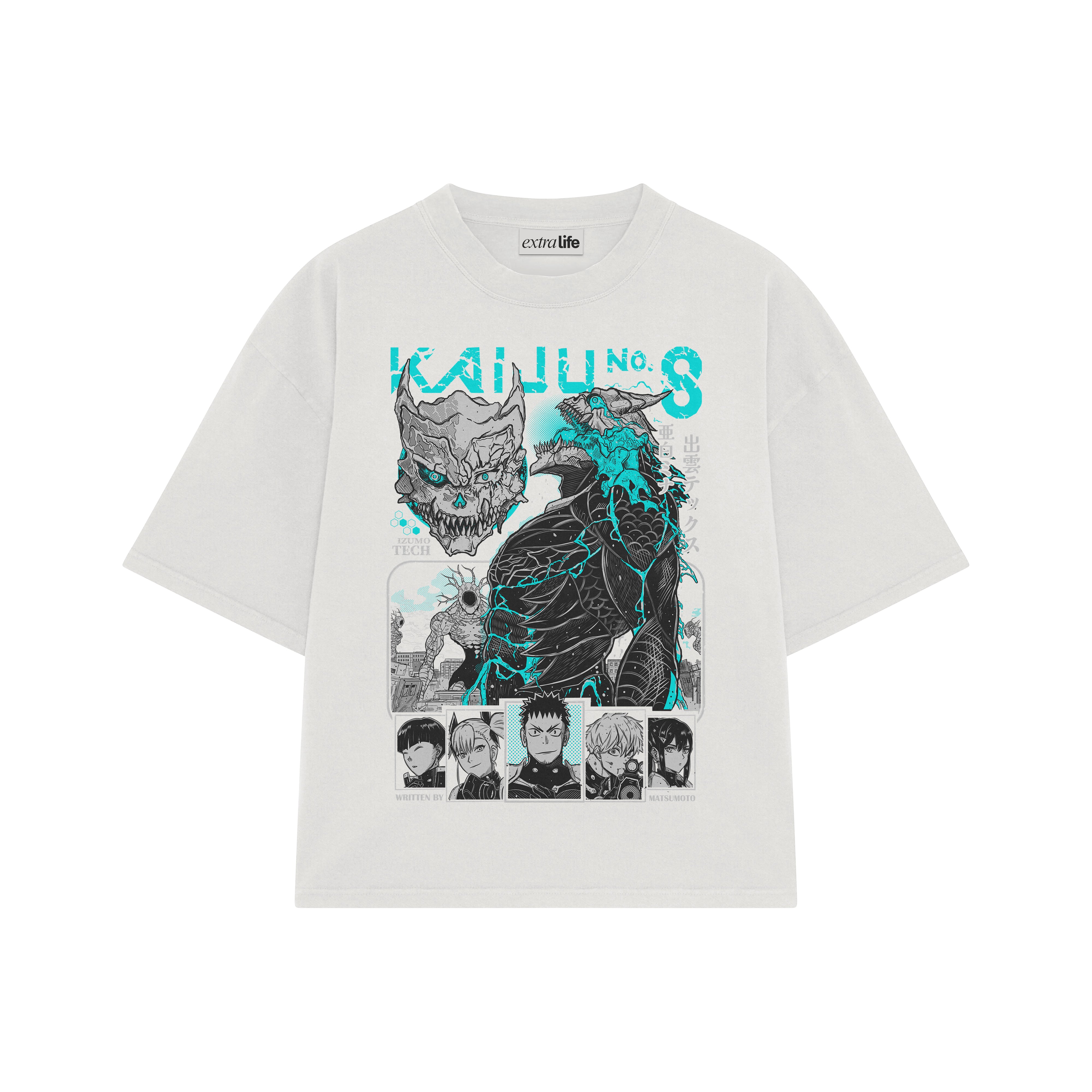 Playera streetwear premium de anime y gaming ExtraLife MX, corte boxy oversized drop shoulder heavyweight en color Deep Black y Off-White, moda urbana mexicana de culto.