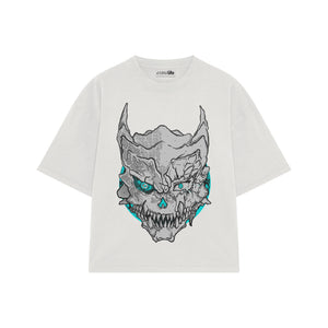 Playera streetwear premium de anime y gaming ExtraLife MX, corte boxy oversized drop shoulder heavyweight en color Deep Black y Off-White, moda urbana mexicana de culto.