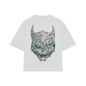 Playera streetwear premium de anime y gaming ExtraLife MX, corte boxy oversized drop shoulder heavyweight en color Deep Black y Off-White, moda urbana mexicana de culto.