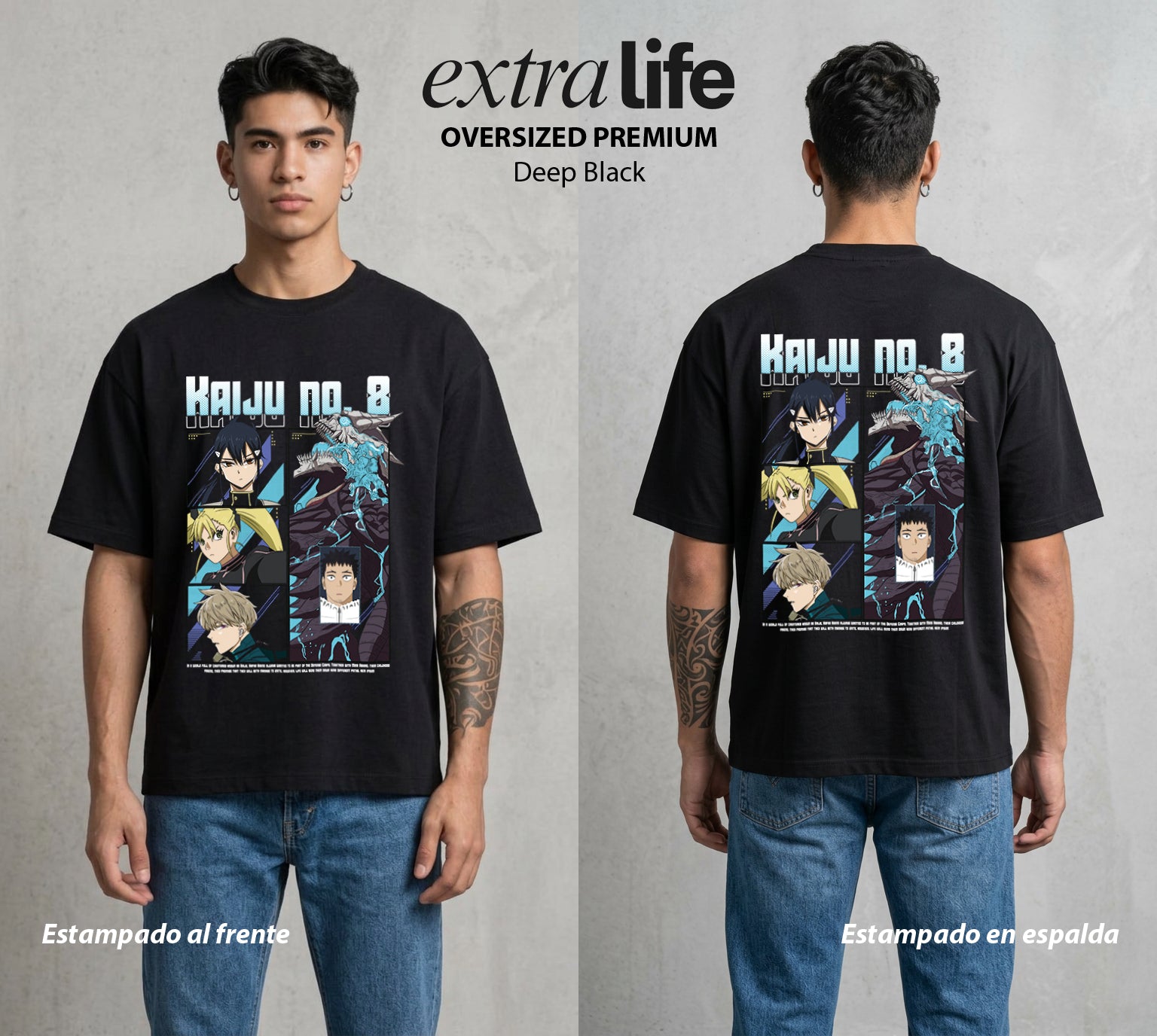 Defensa Anti-Monstruo | Los Defensores Anti-Kaiju #02031 - Playera Oversized Premium | Deep Black - Foto en modelo