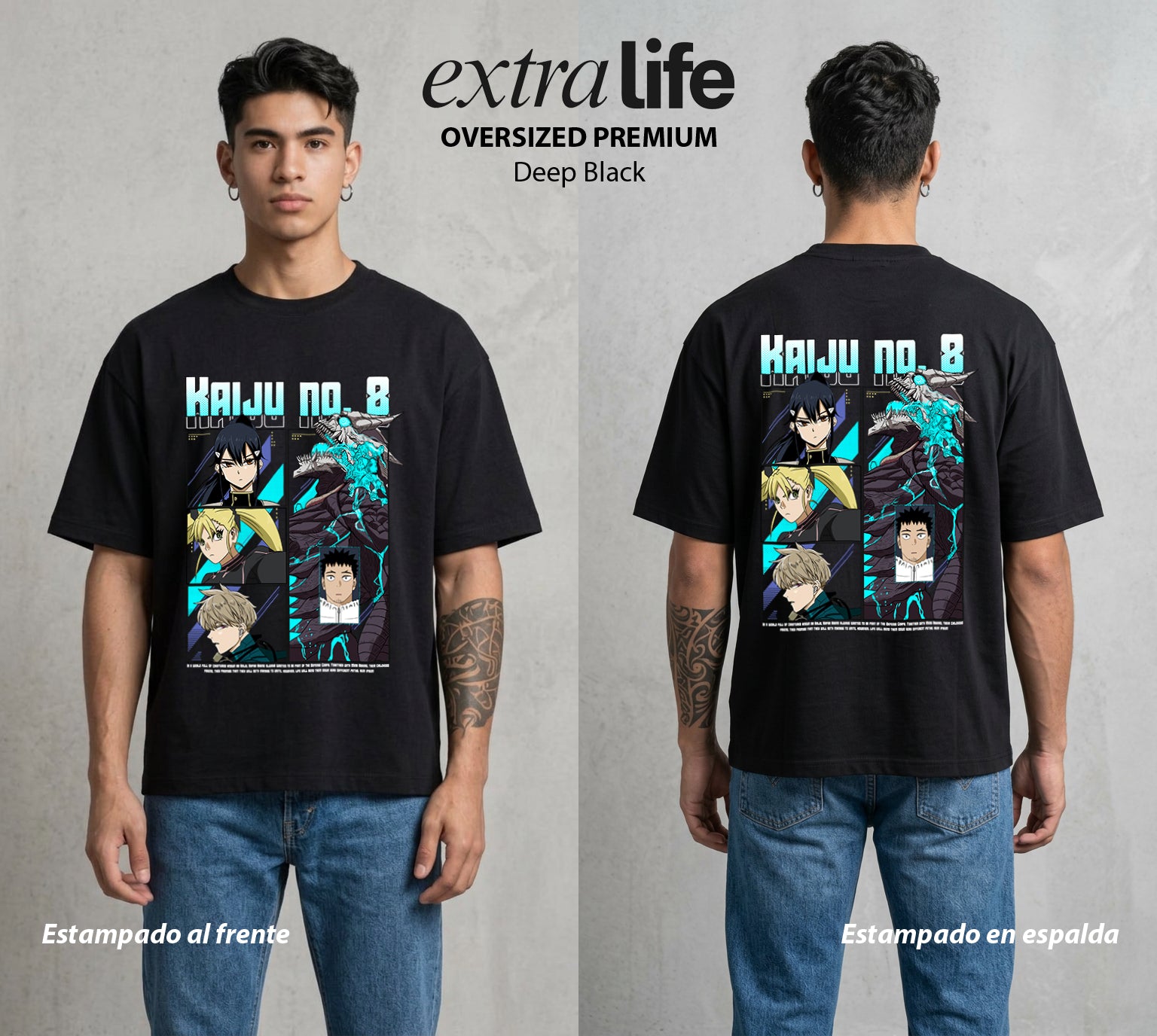 Defensa Anti-Monstruo | El Equipo Anti-Kaiju #02032 - Playera Oversized Premium | Deep Black - Foto en modelo
