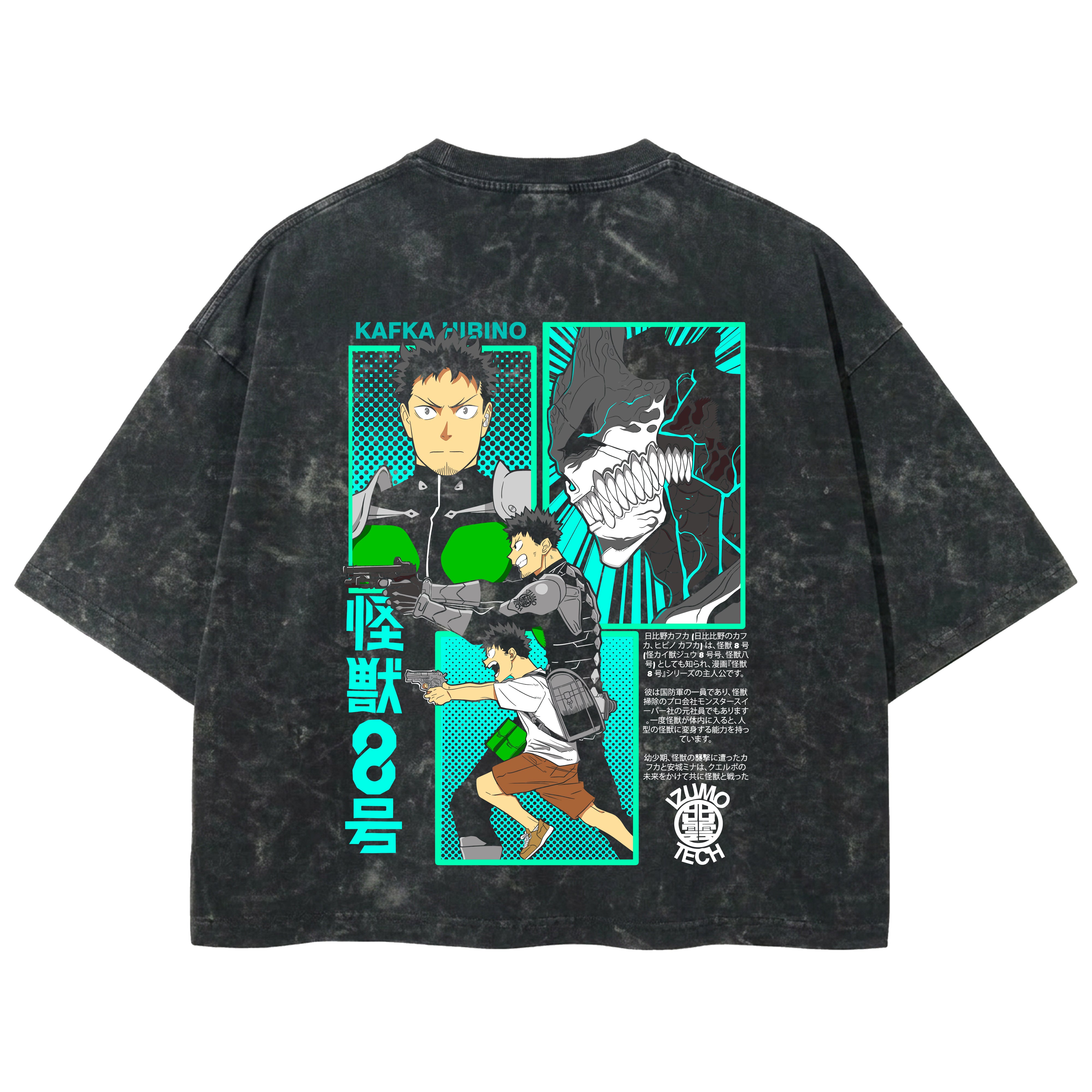 Playera streetwear premium de anime y gaming ExtraLife MX, corte boxy deluxe mineral wash heavyweight en color Acid Wash, moda urbana mexicana de culto.
