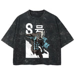 Playera streetwear premium de anime y gaming ExtraLife MX, corte boxy deluxe mineral wash heavyweight en color Acid Wash, moda urbana mexicana de culto.