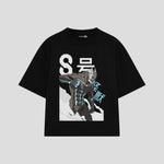 Playera streetwear premium de anime y gaming ExtraLife MX, corte boxy oversized drop shoulder heavyweight en color Deep Black y Off-White, moda urbana mexicana de culto.