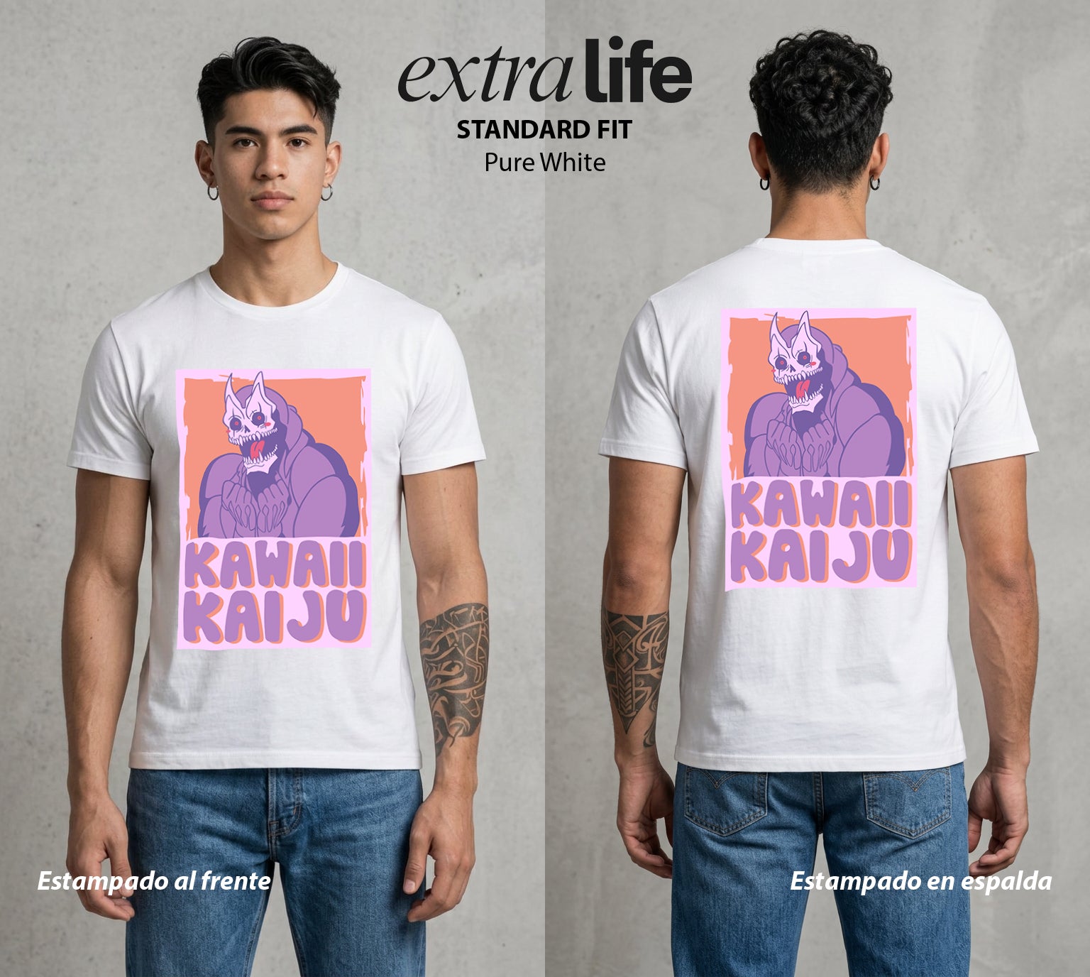 Defensa Anti-Monstruo | El Kaiju Adorable #02035 - Playera Standard Fit | Pure White - Foto en modelo