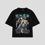 Playera streetwear premium de anime y gaming ExtraLife MX, corte oversized drop shoulder ligero y fresco en color Deep Black y Off-White, moda urbana mexicana de culto.